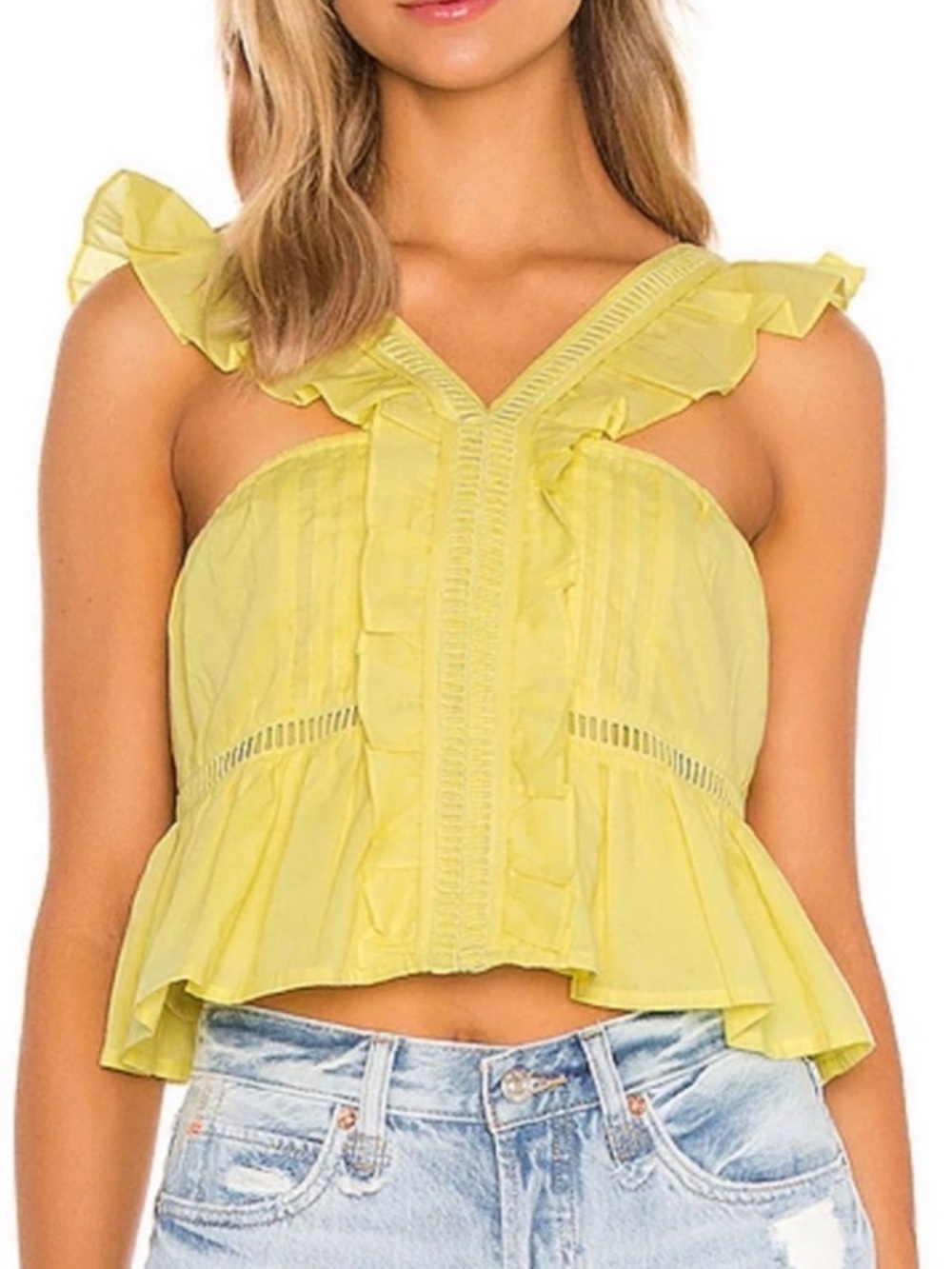 Tularosa Brit Embroidered Top in Lemon Yellow Revolve Size Medium